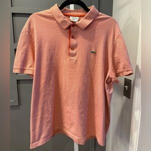 LACOSTE Regular Fit Polo Shirt Mens 7 XXL Orange White Stripe 100% Cotton F8330